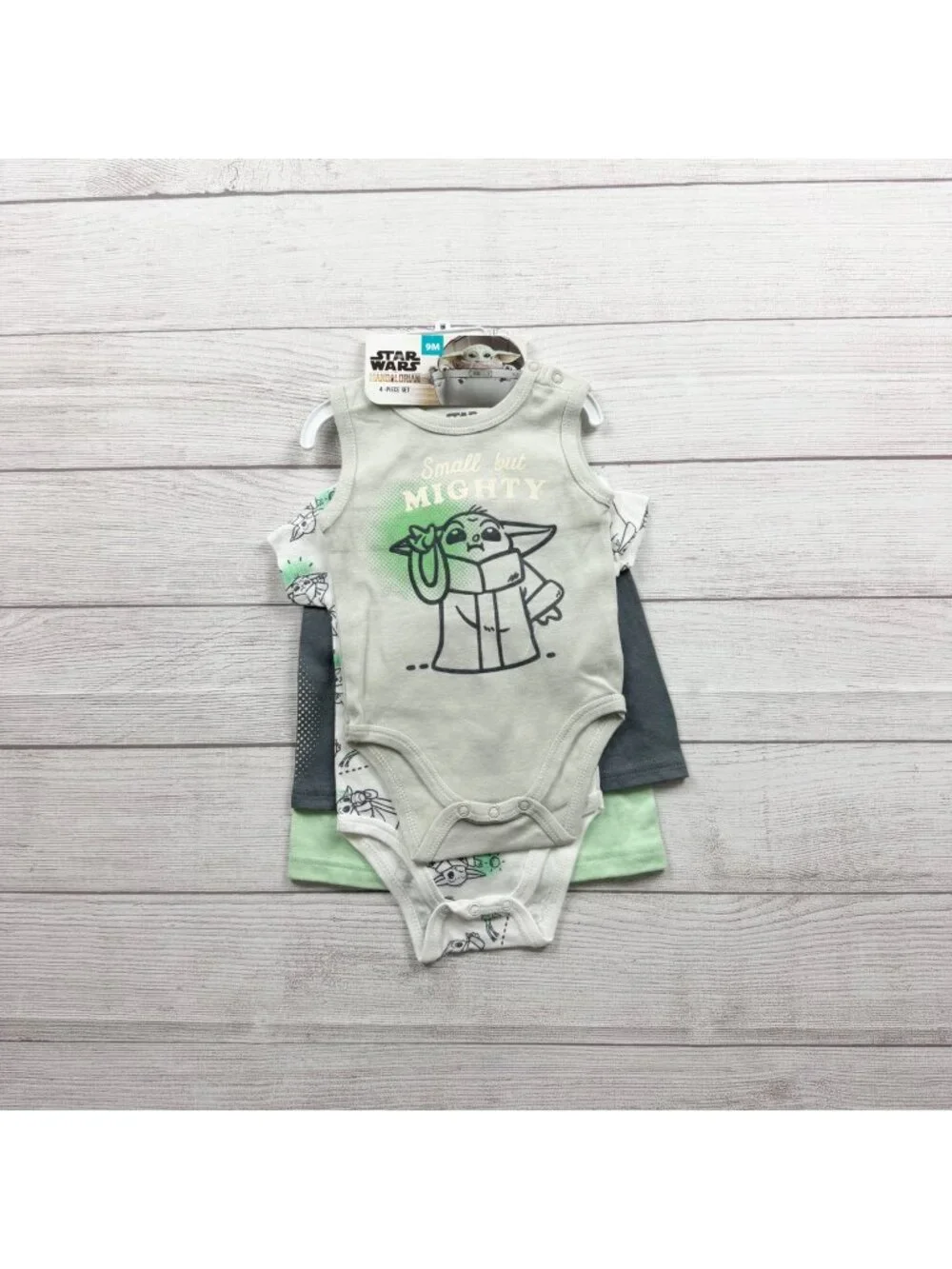 Star Wars Mandalorian Baby 4-Piece Outfit Set Bodysuits Shorts NWT 6-9 Months